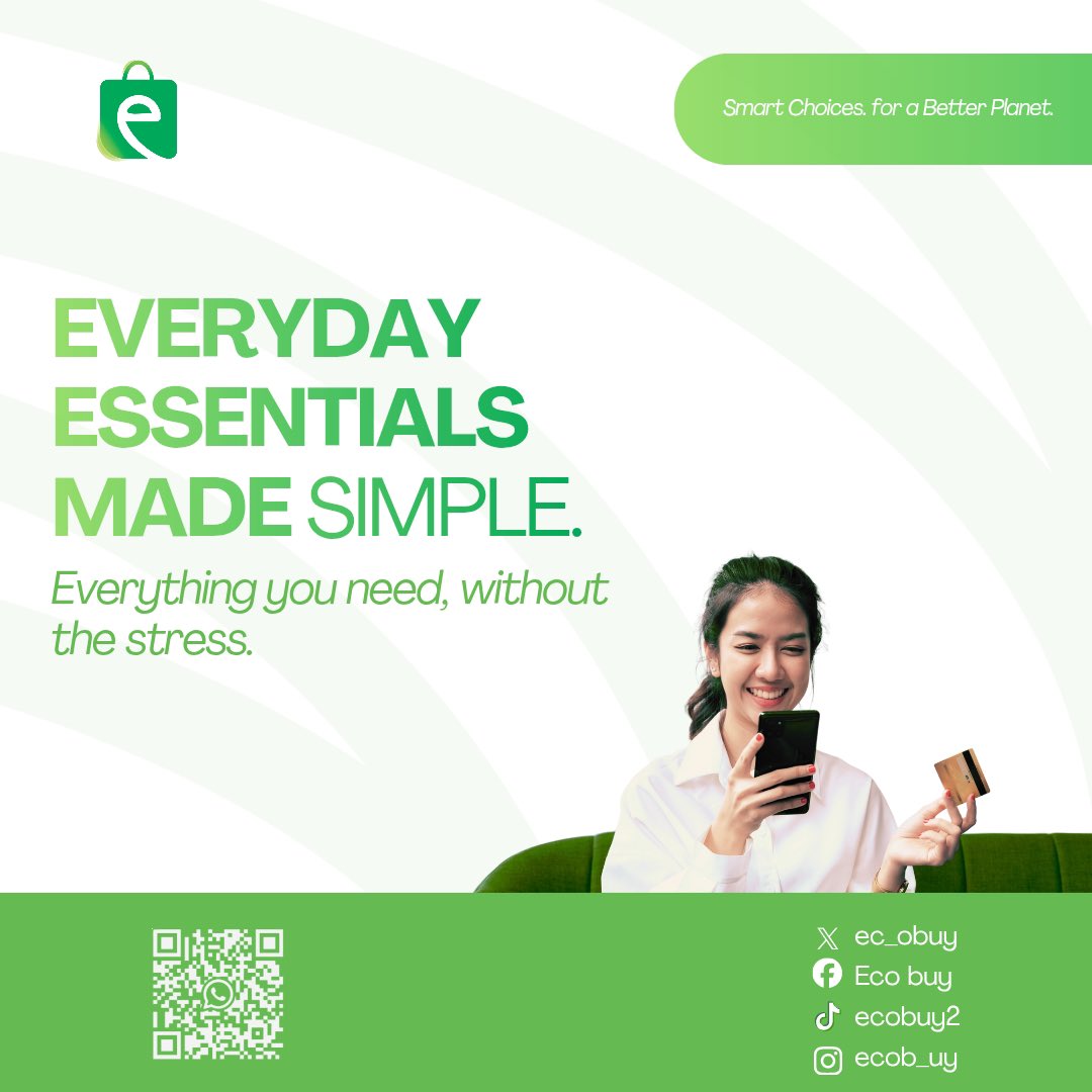 ec_obuy's tweet photo. Smart choices. Everyday ease. 🌱

EcoBuy is built for the little things that matter most — getting what you need quickly, simply, and stress-free. Because convenience and sustainability should go hand in hand. 💚 https://t.co/lk9yh9yE0X