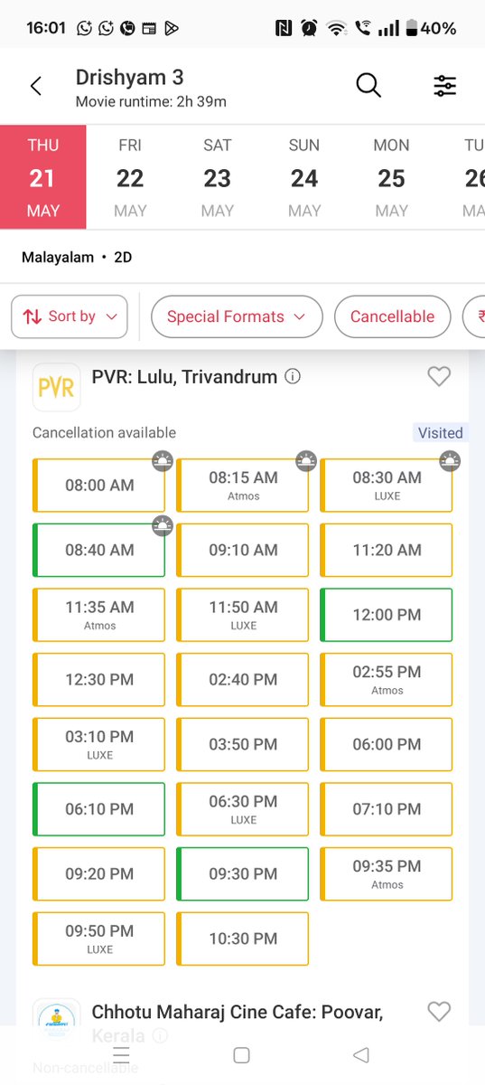 itsmeStAbhi's tweet photo. 23 shows charted in trivandrum Lulu PVR screens 💥🤞🤞
#Drishyam3 https://t.co/SOMfkH4kZ2