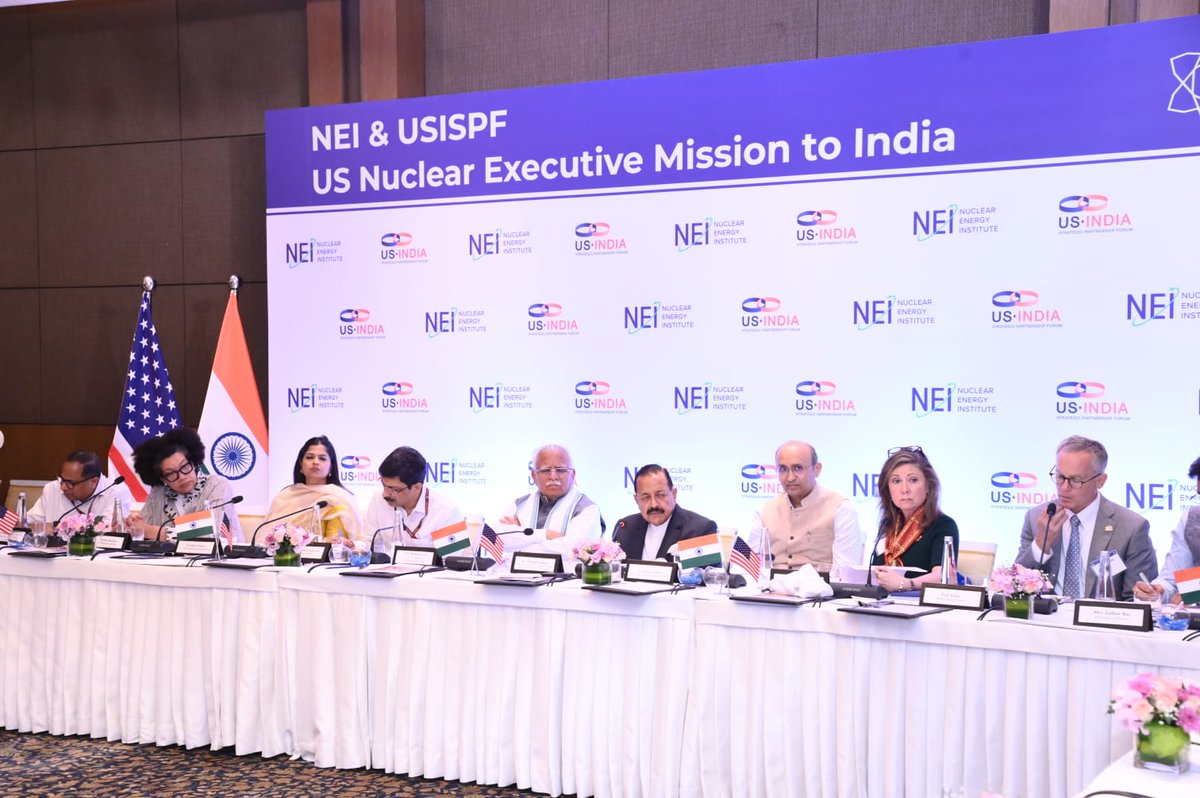 mlkhattar's tweet photo. Co-chaired a productive meeting today with delegates from the US Nuclear Executive Mission, along with my Cabinet colleague @DrJitendraSingh Ji.

Our discussions focused on reducing financing costs, shortening construction timelines, and exploring longer-term PPAs to make nuclear power more economically viable.

Underscored that affordable, reliable, and safe power remains at the core of India’s long-term energy strategy. As India advances towards achieving 100 GW nuclear capacity by 2047, we remain firmly committed to the highest standards of safety, security, and regulatory oversight.

@USISPForum