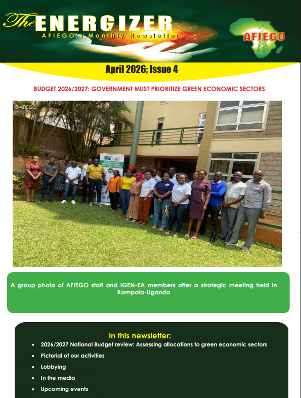 AfiegoUg's tweet photo. 🚨AFIEGO’s April newsletter is out!
📗This issue takes a closer look at Uganda's FY2026/27 national budget proposals.
With our partners @IGENEastAfrica, we  assessed if the budget allocations are suffiecient to drive green economic growth. 
Read more: https://t.co/7IeuD88qCE https://t.co/rzQJe3ubDF