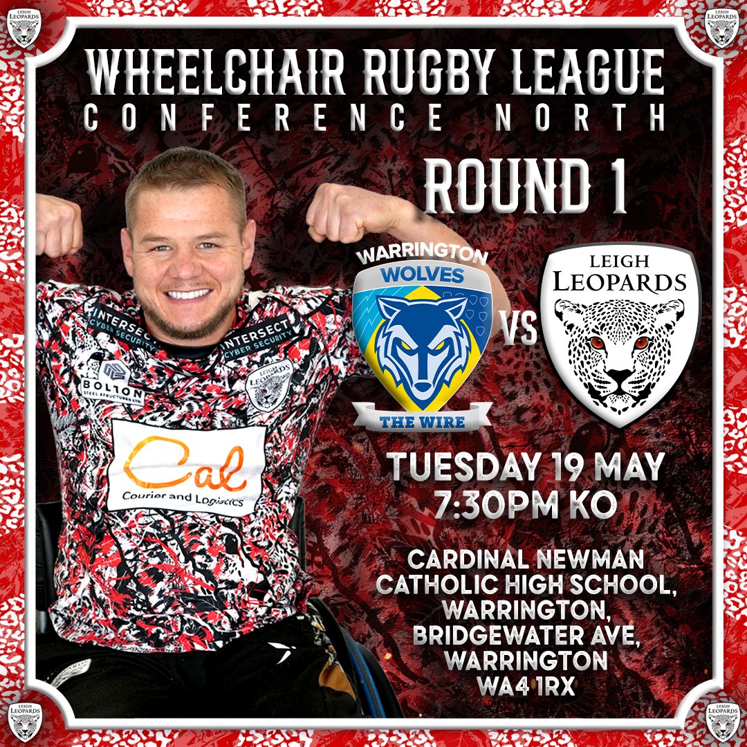 LeighLeopardsRL's tweet photo. 🐆𝗪𝗛𝗘𝗘𝗟𝗖𝗛𝗔𝗜𝗥 𝗖𝗢𝗡𝗙𝗘𝗥𝗘𝗡𝗖𝗘 𝗡𝗢𝗥𝗧𝗛 𝗥𝗢𝗨𝗡𝗗 𝟭👨‍🦽‍

Tomorrow, the Wheelchair squad will play their first league game of 2026! Get down to Cardinal Newman Catholic High School in Warrington to see them in action! Good luck guys! https://t.co/cpUtCd8ULk