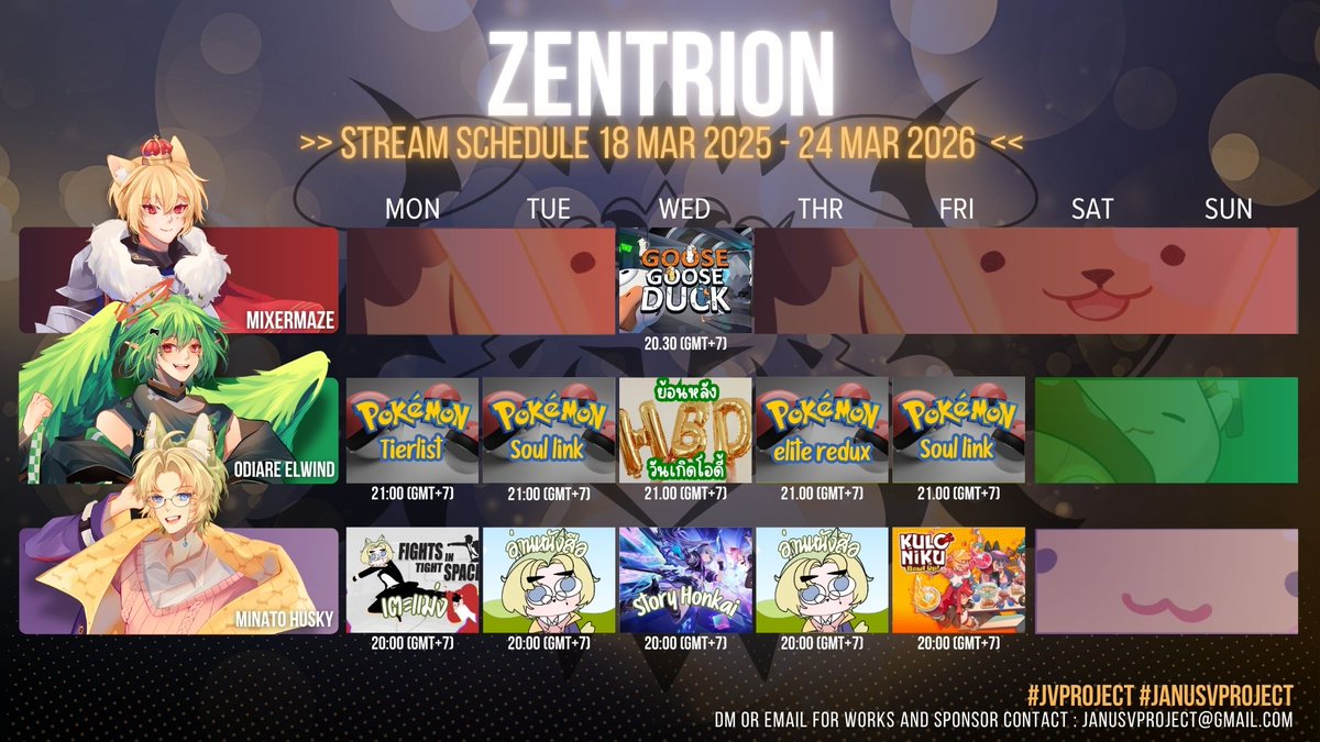 Janusv_Project's tweet photo. SCHEDULE  18 APR 2026 - 24 MAY 2026
========================         
-UNIT-  
#ZENTRION
#CRIMINALQ
========================    
#VtuberTH #JVProject https://t.co/eYfHotPX6n