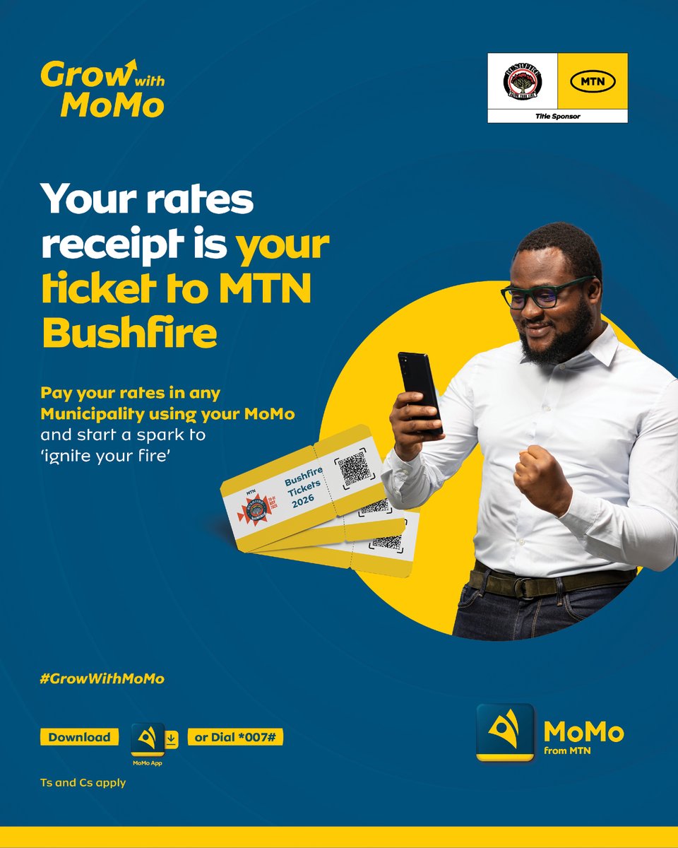 mtnmomosz's tweet photo. Pay your rates with MoMo and you could be heading to Bushfire🎶🔥. It’s that easy.
#GrowWithMoMo #paywithmomo #bringyourfire https://t.co/CHJOWZSURa