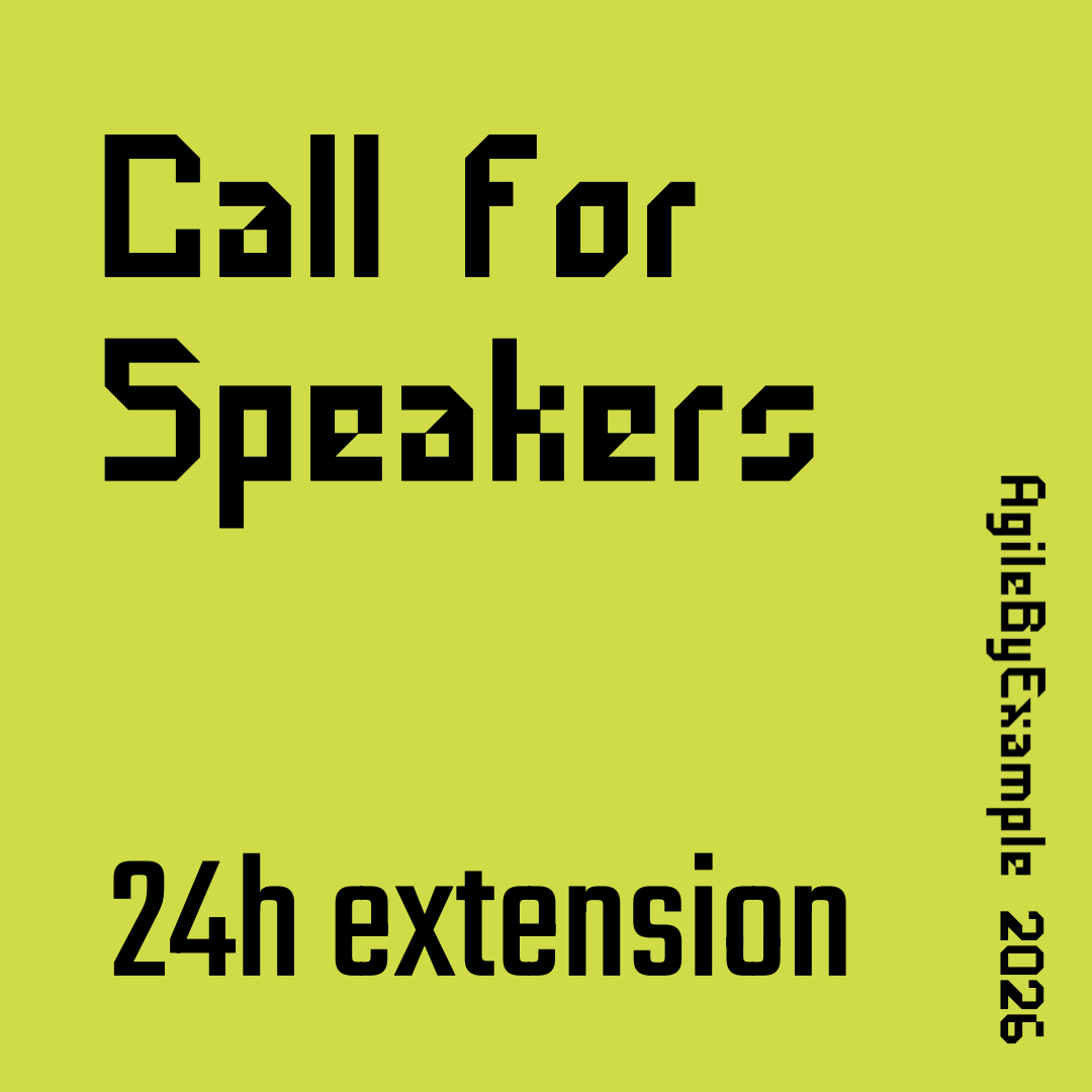agilebyexample's tweet photo. We received a lot of strong submissions over the weekend.

So for the latecomers: one more day.

Call For Speakers for AgileByExample has been extended by 24 hours.

This is the final extension.

👉 https://t.co/j8D4Ob3GIe

#agile #scrum #lean #kanban #less #safe #management https://t.co/NP1hukXQDZ