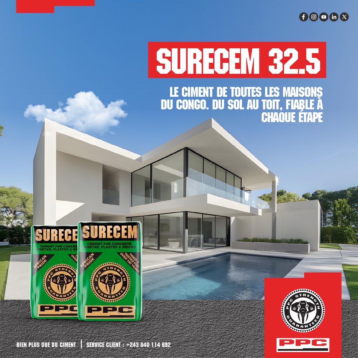 PpcProduits's tweet photo. Du sol au toit, chaque maison mérite un ciment fiable.

SURECEM accompagne les constructions du quotidien avec une qualité constante, une bonne maniabilité et une résistance adaptée à chaque étape du chantier.

Service client : +243 840 114 692

#PPC #Surecem #BienPlusQueDuCiment https://t.co/o4sjHCLtkN