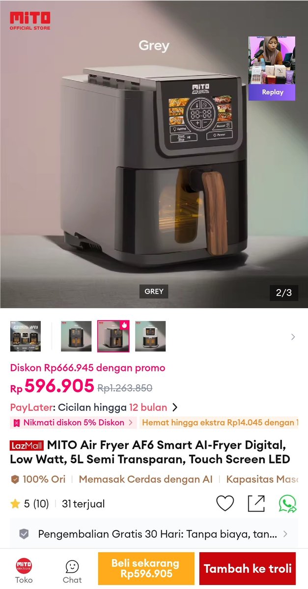 roaringingigs's tweet photo. mumpung LazTech Diskon Setengah Harga nih, yg pengen beli mito air fryer gasss lah. harga normalnya 700-800an, ini cuma 500an cuy.
inget ya, laztech di lazada diskon 50% setiap minggu ketiga khusu barang elektronik. ini link mito air fryer-nya:
https://t.co/MHQzvJJUuq https://t.co/4TSIMFl37H