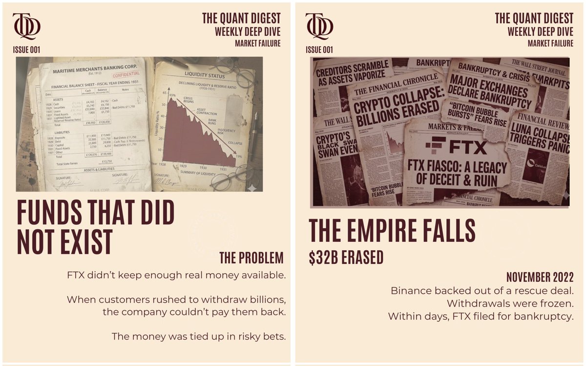 TheQuantDigest's tweet photo. FTX looked unstoppable.
A $32B crypto empire trusted by millions collapsed in days.

Behind the hype were risky bets, missing liquidity, and leverage nobody questioned enough.

Market bubbles don’t fail overnight.
The cracks exist long before the collapse.

#FTX #Crypto #Finance https://t.co/nGqblvy6Yz