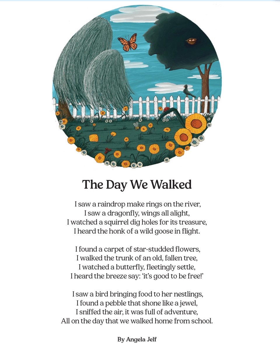 TheToyPress's tweet photo. It's Walk to School Week here in the UK, so we thought we'd share this wonderful poem and illustration from our nature edition.
Words by Angela Jelf, illustration by Leila Enevoldsen.
#walktoschoolweek #walktoschoolweek2026 #poetrycommunity #poetryforchildren #nature https://t.co/RwaTqh9b9v