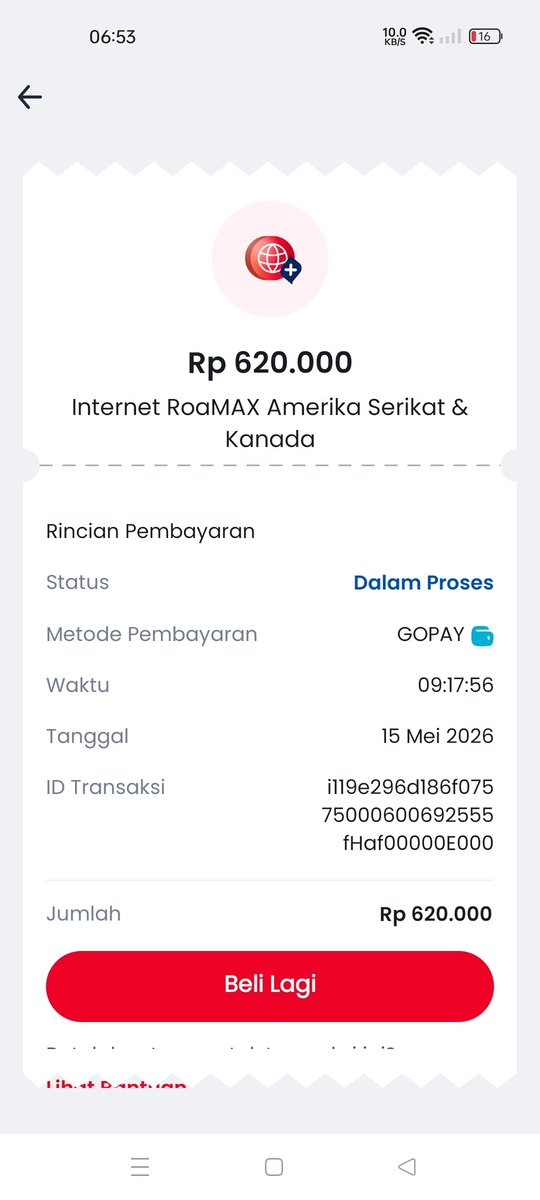 tabattala's tweet photo. @Telkomsel Pembelian paket roaming telkomsel saya sepertinya belum diproses padahal transaksi sudah dilakukan pada tanggal 15 Mei 2026 via pembayaran GoPay. Tolong dibantu, Min...tks https://t.co/aBPfoqH43L