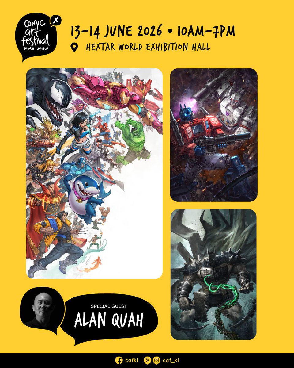 caf_kl's tweet photo. The next CAFKL X special guest is a Malaysian artist with an impressive resume illustrating comic covers for Marvel, DC, Lucasfilm and all major publishers in the US and UK.

#cafklx #alanquah https://t.co/uutIIzDCzz