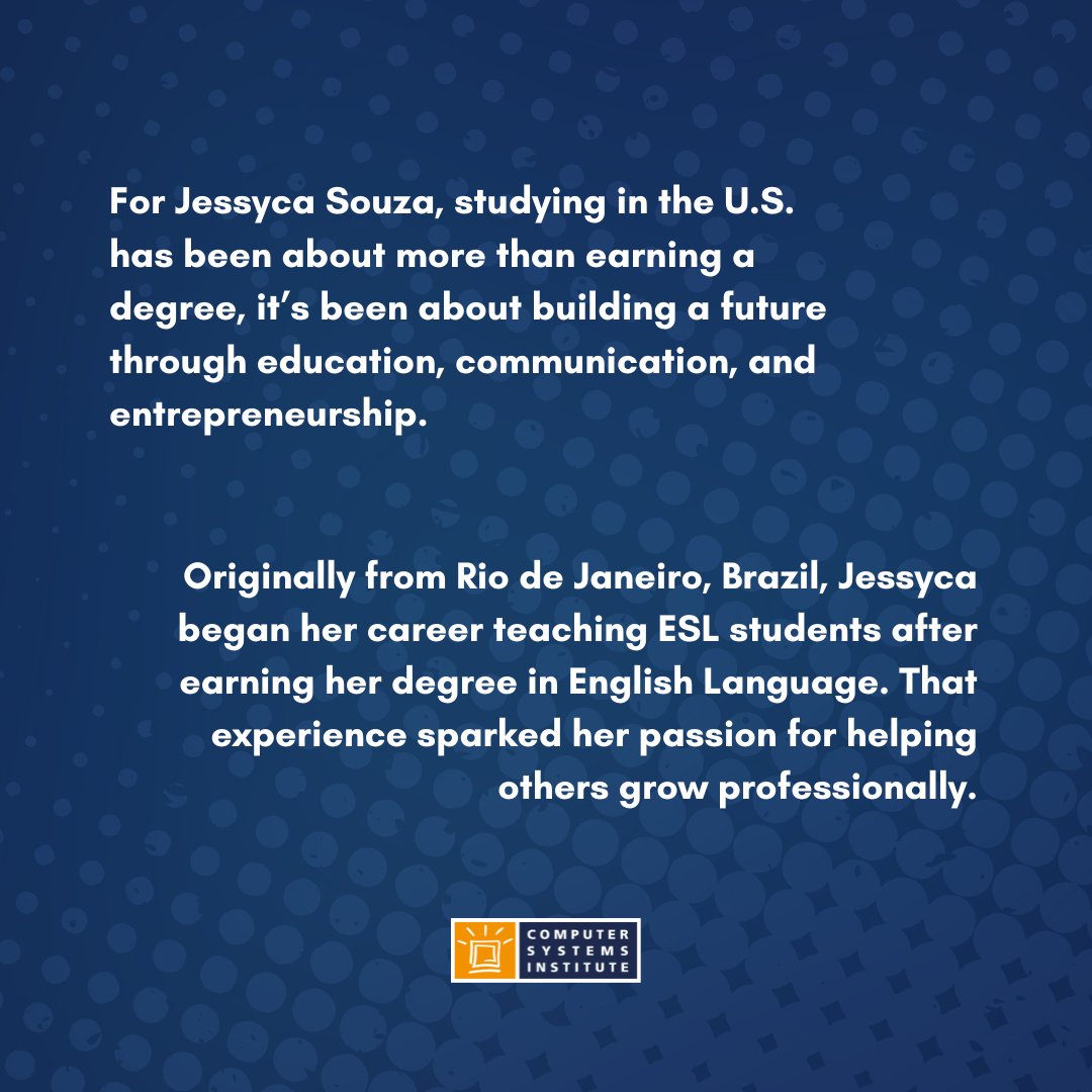 CSInowEDU's tweet photo. Through hands-on learning at Computer Systems Institute, Jessyca is turning her passion for education and communication into real career opportunities and future business goals.

Apply to CSI today: https://t.co/mgDYCGCAdi https://t.co/deaLEGhyV7