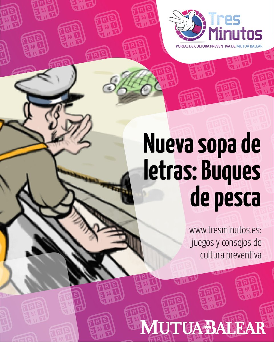 mutuabalear's tweet photo. ⚓🧩 Nueva sopa de letras en Tres Minutos. Aprende a cuidar tu salud a bordo de forma breve y entretenida.

👉 Juega aquí: https://t.co/Qv391T7jlB https://t.co/n5KV7Ummsu