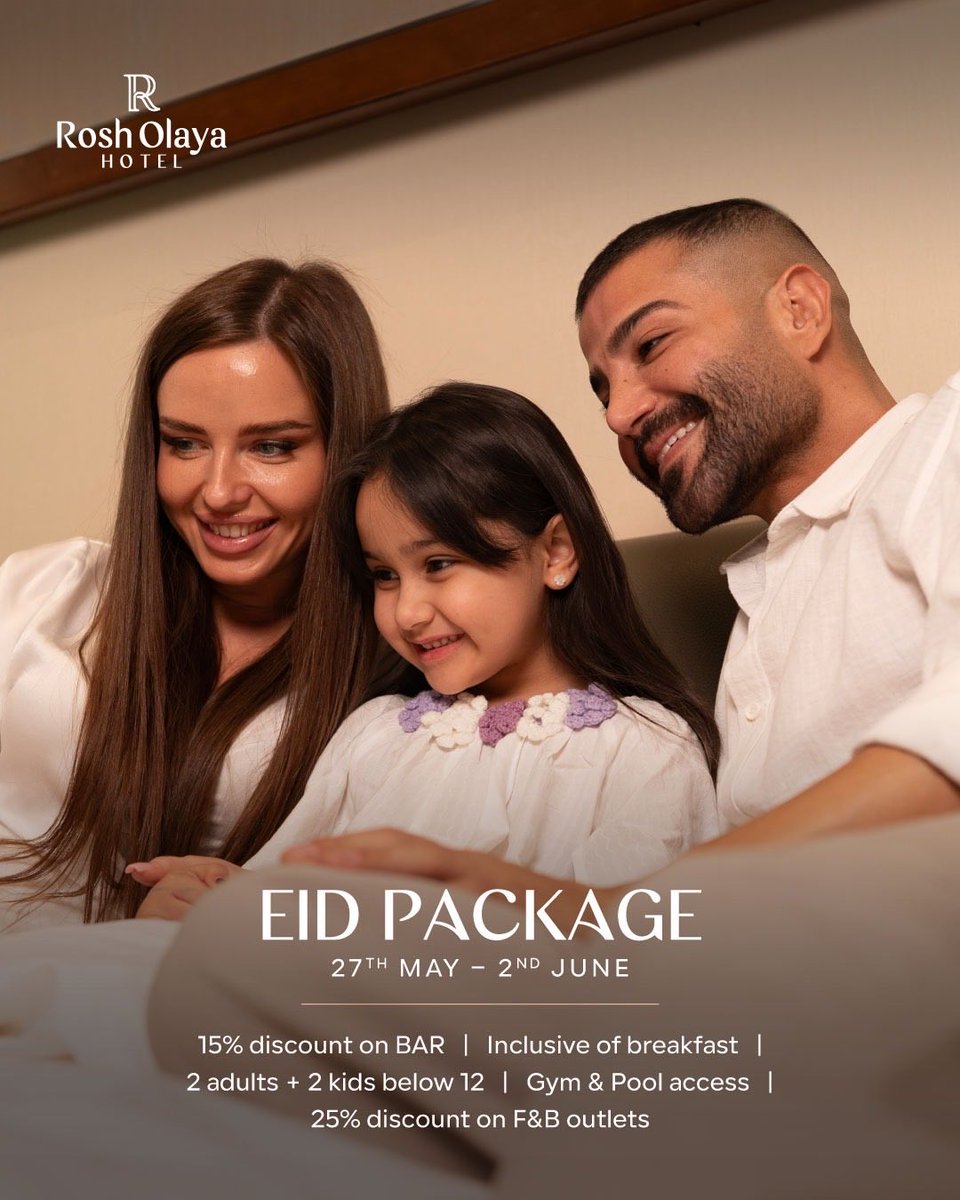 RoshOlaya's tweet photo. Your Eid Escape Starts Here!

Celebrate Eid Al Adha with your family at Rosh Olaya Hotel and enjoy a relaxing stay filled with special moments 
 27 May – 2 June

For inquiries:
0114479888

#EidAtRosh #RoshOlaya #EidStaycation #Riyadh #FamilyEscape https://t.co/D7xQ18vpAk