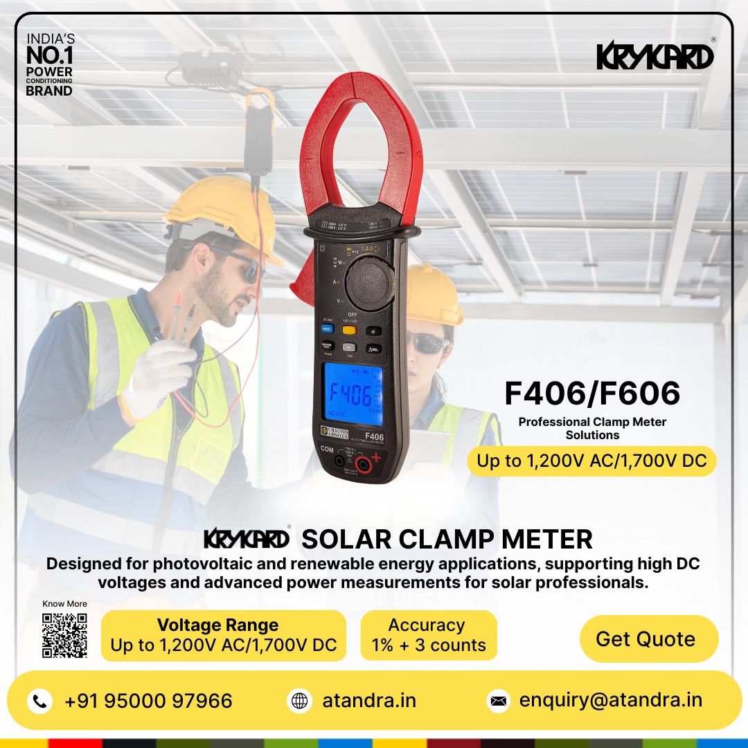 AtandraEnergy's tweet photo. In solar installations, one wrong reading can mean energy loss, reduced efficiency, or costly downtime.

Introducing the KRYKARD F406 / F606 Solar Clamp Meter series — engineered for advanced AC/DC measurements in demanding solar and industrial applications. https://t.co/suCNWViWce