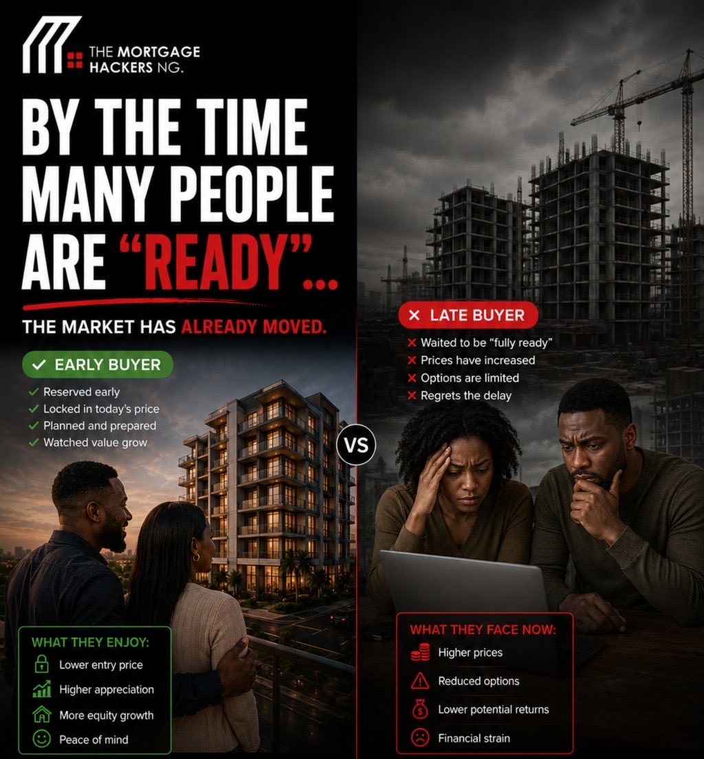 MortgageHackNG's tweet photo. Smart buyers do not wait endlessly. They move early, position themselves ahead of demand, and secure value before the crowd arrives. Timing is often the difference between overpaying later and making a smart decision today.
#SmartBuyer #EarlyPositioning #WealthMindset #Gambling https://t.co/8TQ4tjvqLT
