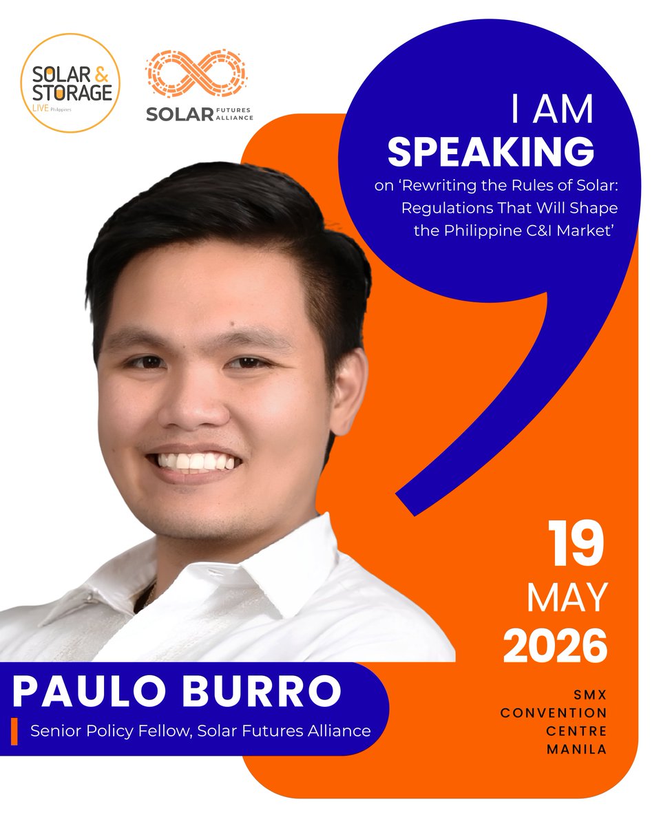 joinSFA's tweet photo. Solar Futures Alliance will be participating at Solar &amp; Storage Live Philippines 2026 at the SMX Convention Center, Manila, on 19 May 2026. https://t.co/EXU8IaIM6C