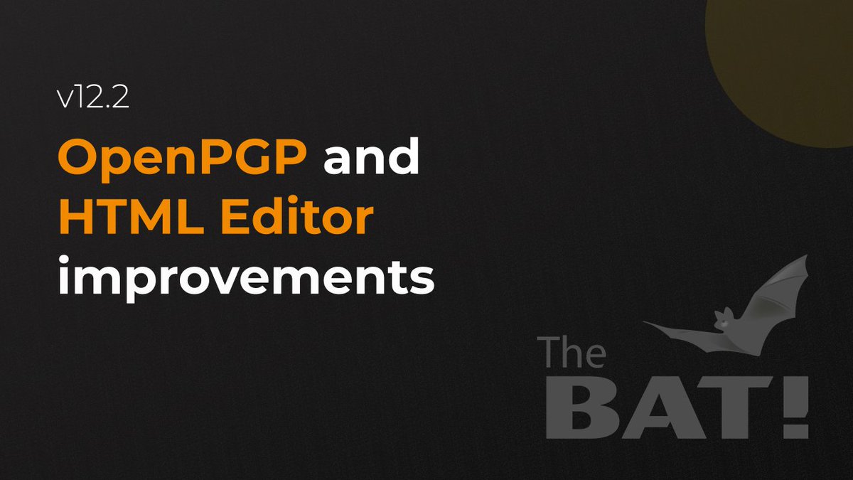 Ritlabs's tweet photo. The Bat! v12.2 is now available. Built-in OpenPGP is back with support for Ed25519, RSA, AES-256 &amp; more — no external tools needed.

Also new: subject encryption, WKD/HKP support, theme switching, backup integrity verification, and stability improvements: https://t.co/8kJy3MSqeM https://t.co/sFEdqEYYTM