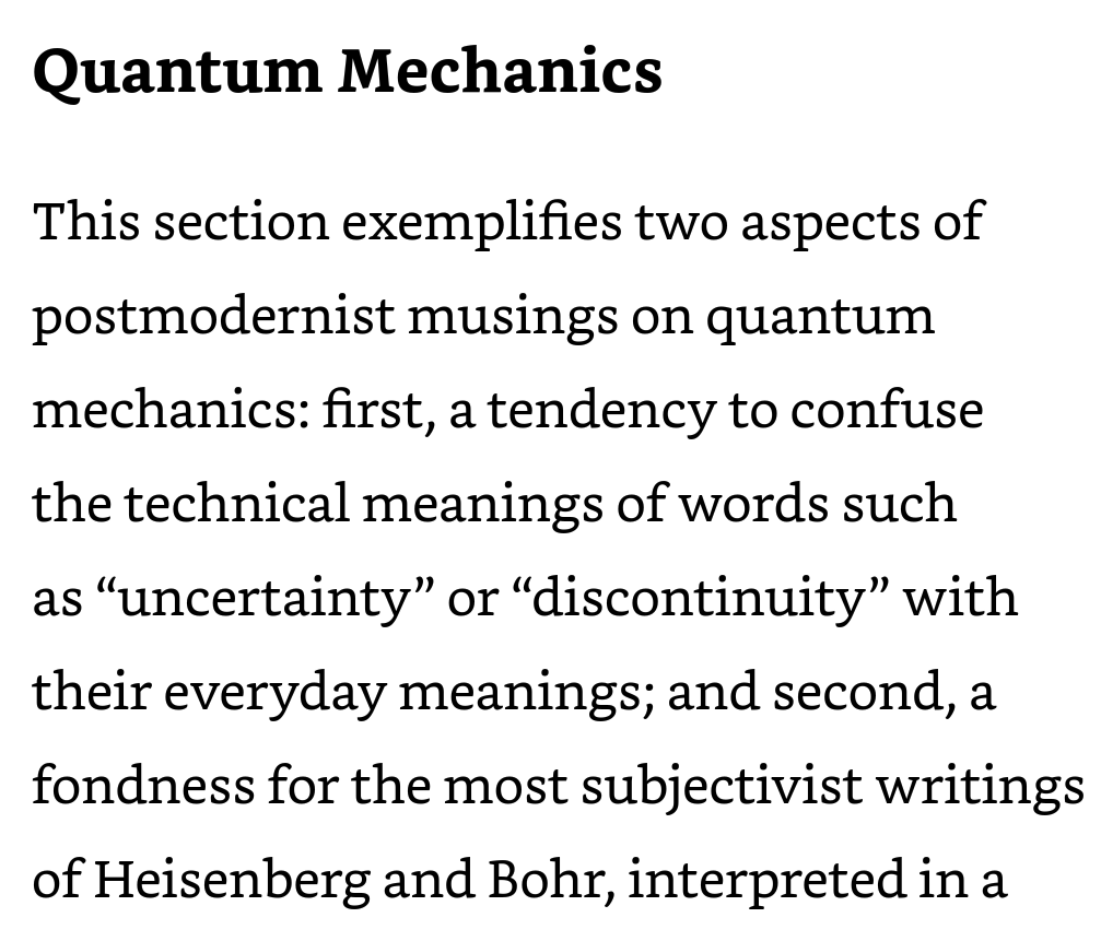 ScienceMarc's tweet photo. @AgnesWold Exakt, medan däremot Lewin och andra POMOs använder det som bevis på att absolut sanning inte finns.

Sokal/Bricmont i Fashionable Nonsense: Postmodern Intellectuals' Abuse of Science https://t.co/mUTGK16poN