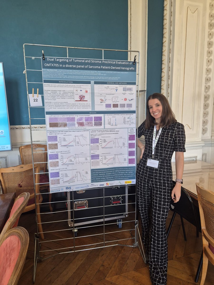 LabHuvr's tweet photo. Nuestra compañera Paula Gilabert asiste a Nice Doctoral School Days (JEDN) en @Univ_CotedAzur  DUAL TARGET OF TUMORAL AND STROMA: PRECLINICAL EVALUATION OF OMTX705 IN A DRIVERSE PANEL OF SARCOMA PATIENT DERIVATED XENOGRAFT  @Oncomatryx @ibis_sevilla https://t.co/cR2J9nD0WQ