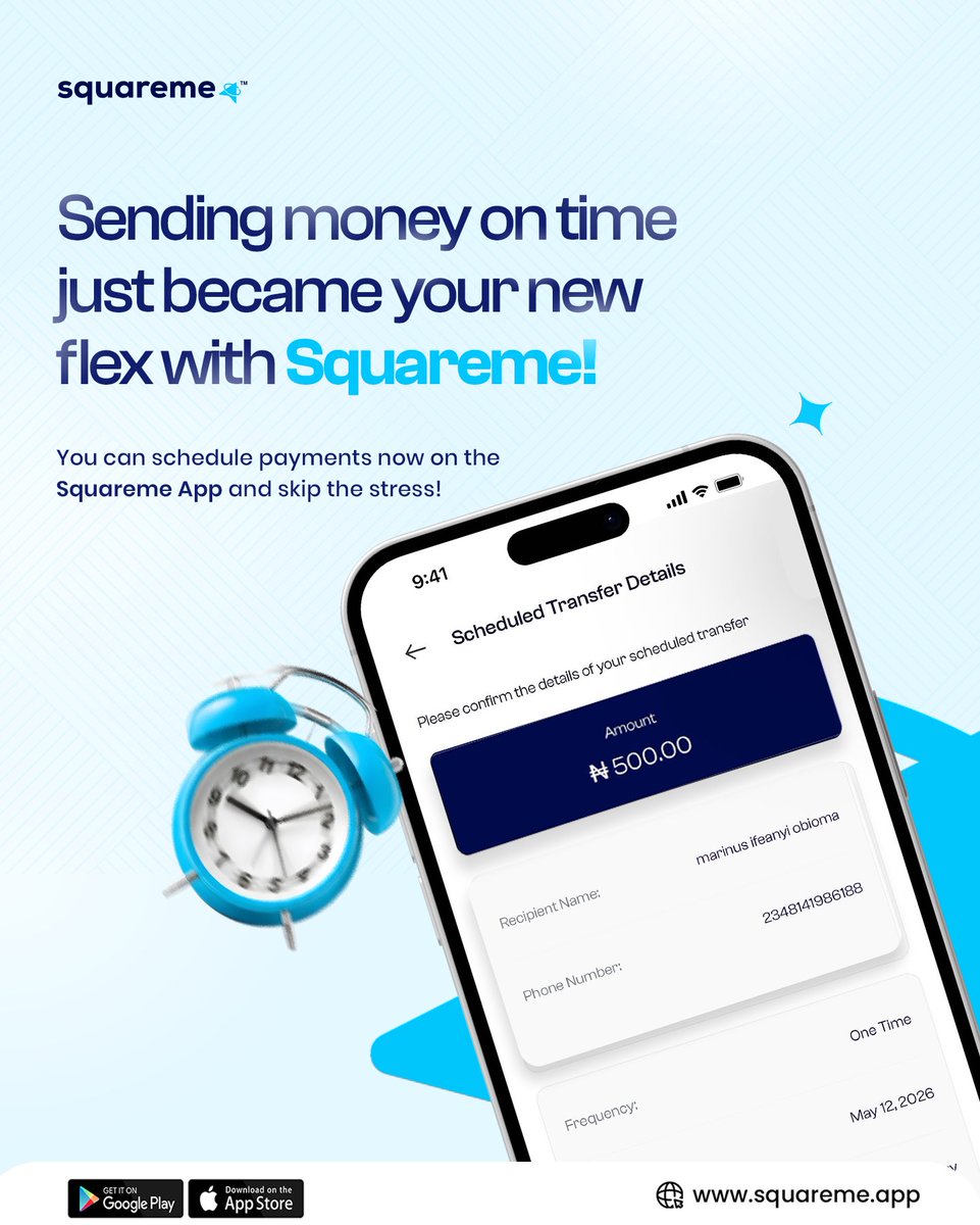 squaremeafrica's tweet photo. Before you go and chop money wey you don already promise person
Schedule your payments on the Squareme app and save yourself from stories that touch 😌
Soft life = paying on time without stress
Get on the Squareme app now!
.
.
.
#fintechs #viralvideos #fypage #squareme #exploremore