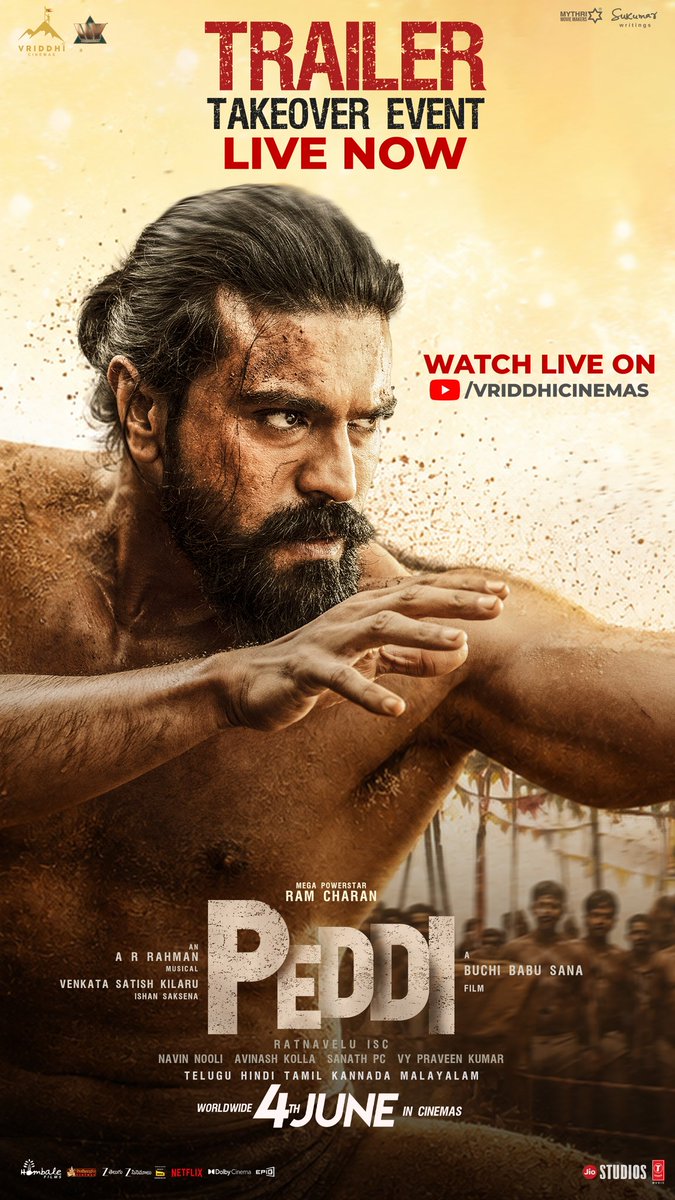 PeddiMovieOffl's tweet photo. Watch #PEDDI TAKEOVER in live 💥💥

#PEDDITrailer Takover event NOW LIVE
https://t.co/8wRaEO68z1

#PEDDI in cinemas worldwide on 4th June.
#GetReadyForPeddi 💥💥 https://t.co/yEWbB6aPoz
