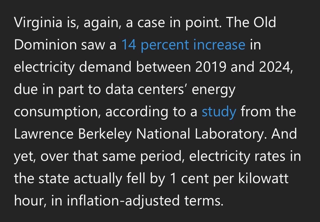 saeverley's tweet photo. In the data center capital of the world, electricity rates *declined* from 2019-2024.

https://t.co/dOCXrrBkrc https://t.co/moD7XezH1f