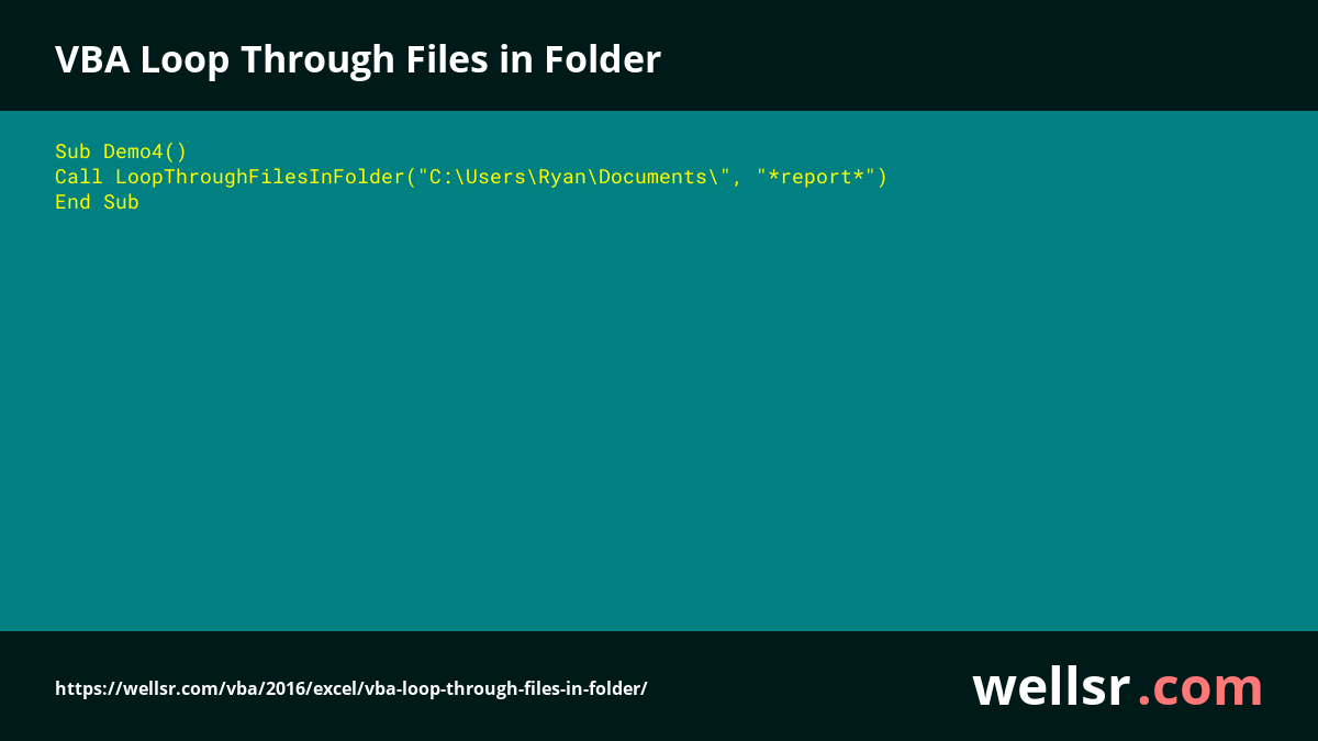 ryanwellsr's tweet photo. VBA Loop Through Files in Folder
Full tutorial: https://t.co/GRMppTBYot https://t.co/Pv6aNrd6nL