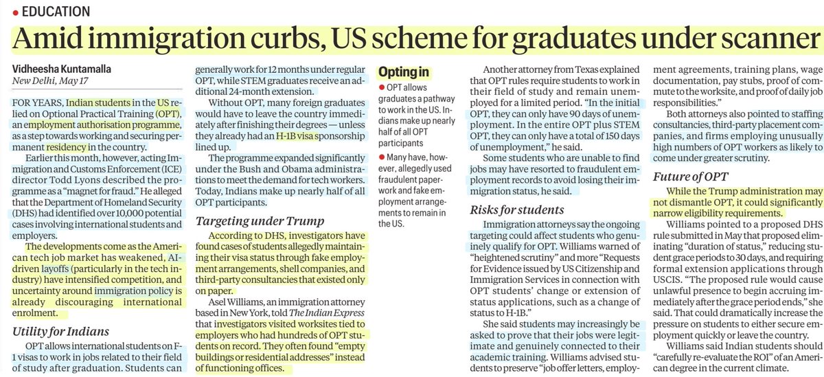 imRavikantYadav's tweet photo. Amid immigration curbs, US scheme for graduates under scanner

:Details by Ms Vidheesha Kuntamalla
@Vidheesha7 

#USA #Graduates #InternationalStudents
#OPT #Education #Employment #Residency
#h1bvisa 
#L1A #L1B
#L1 #NonImmigrant #WorkVisa 
#Immigrants

#UPSC

Source: IE https://t.co/SQXIl4K3nT