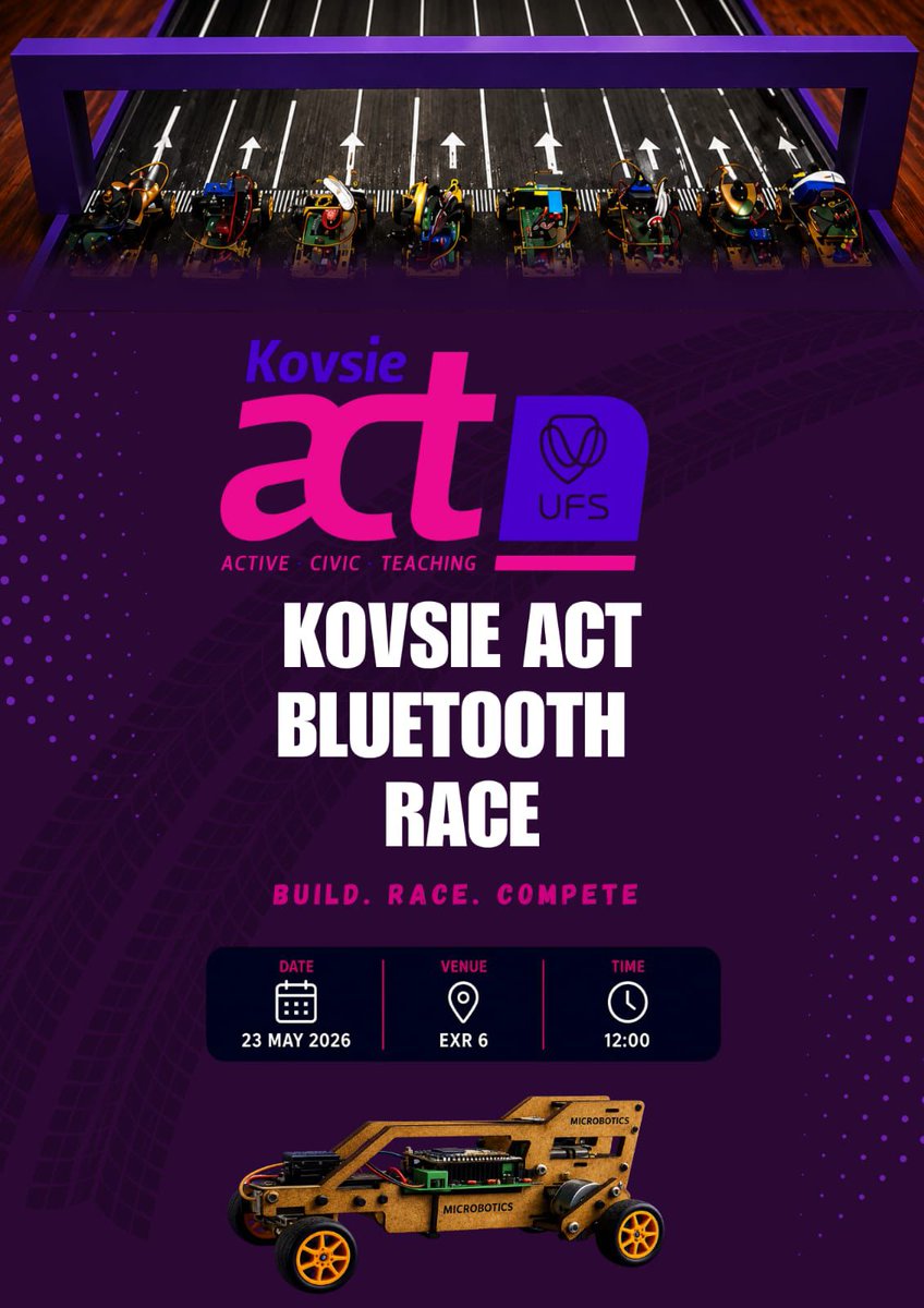 KovsieAct's tweet photo. Get ready for the Kovsie Act Bluetooth Race! Join us for an exciting day filled with energy, fun and unforgettable moments as we hit the track together. You do not want to miss out!🤏🏾 https://t.co/pCnHfjq9QM