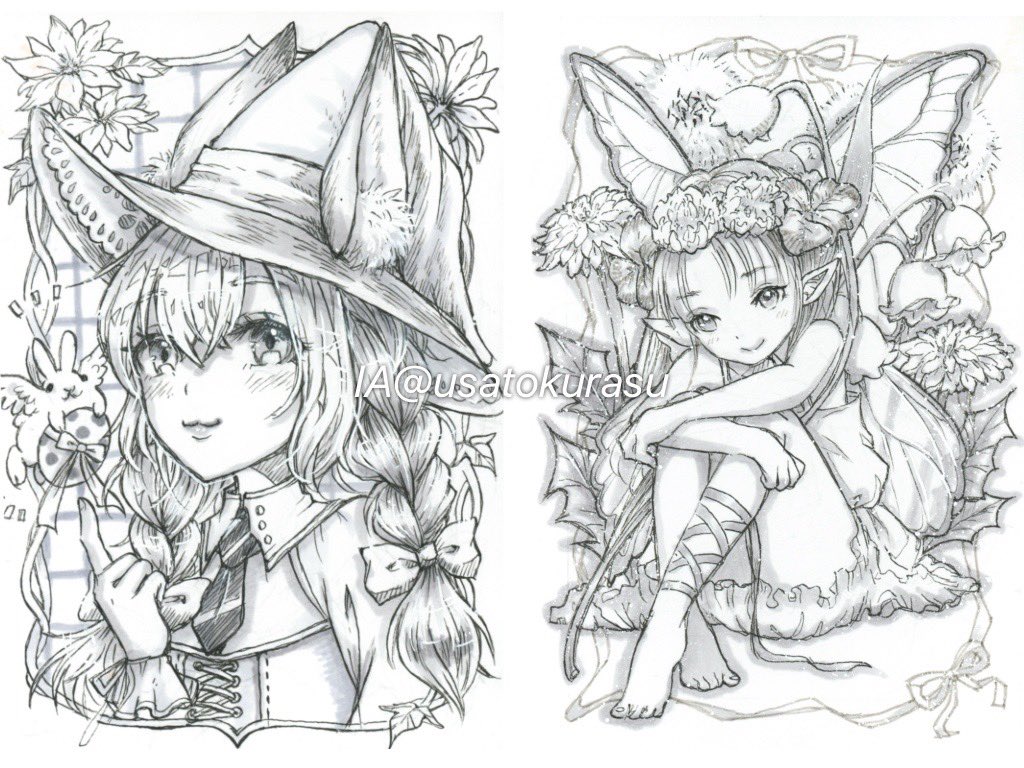 植物少女（額付き）アナログイラスト Monochrome_Trick