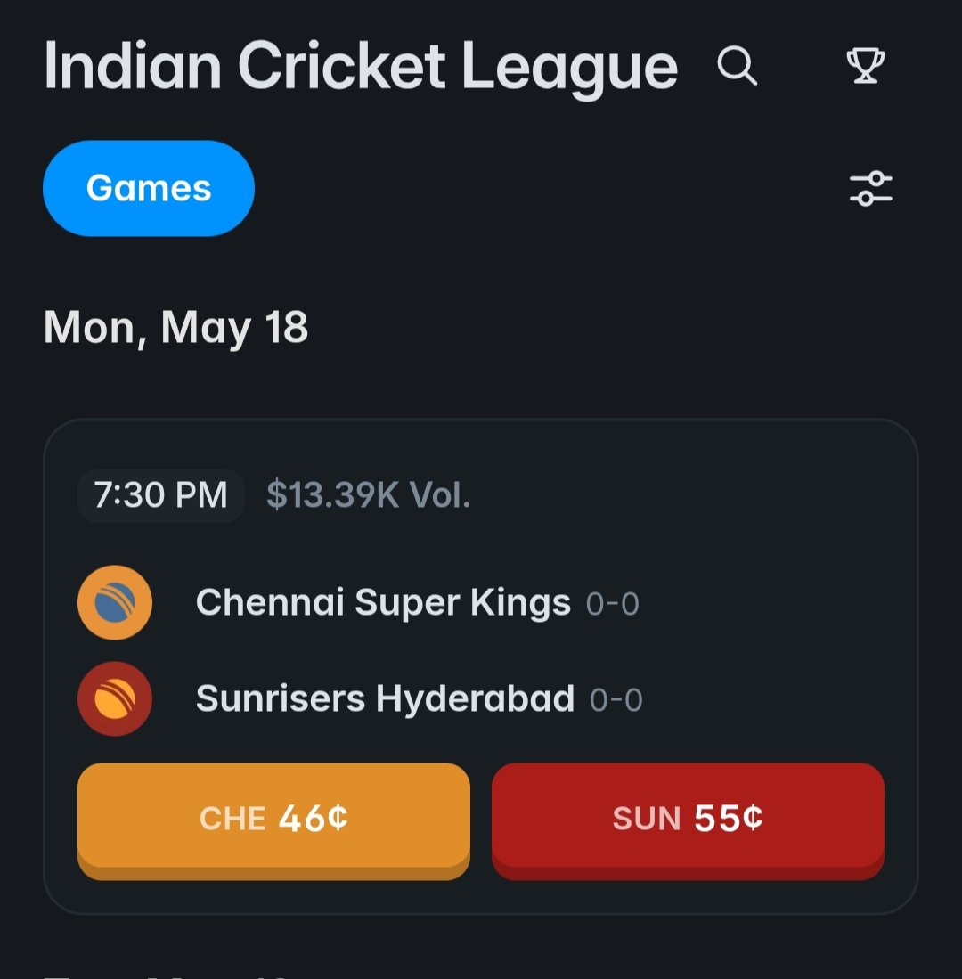 chsahab1014's tweet photo. Today Another Thrilling Match of IPL Between SRH &amp; CSK Coming 🤩

Currently Odds on @Polymarket Are Favoring Sunrisers Hyderabad With 55¢ 👀

Today I Plan To Go With SRH If Their Odds Come Below 35¢ While Bowling First Then I Will Enter On This Shares 🫡

$POLY Is Coming 🚀 https://t.co/8oHeuhRzfs