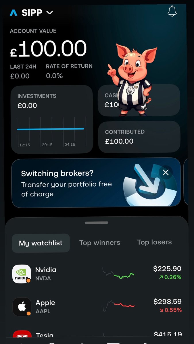 TheGeordiePig's tweet photo. HAPPY SIPP MONDAY❗️
——
I have finally being accepted to the Trading 212 SIPP so I have thrown my first £100 into it! 
The best part? For every £100 you invest, you get £25 off the government! My main goal is still my ISA as I have a work place pension but no harm in adding some! https://t.co/MsUM5oOmts