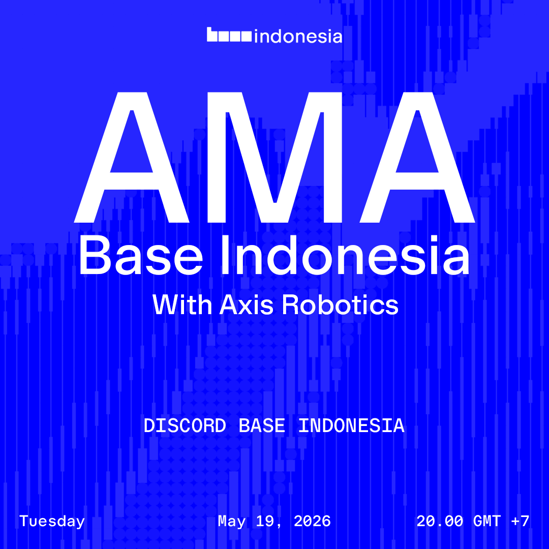 baseindo's tweet photo. Siap ngobrolin masa depan robotics x Web3 bareng @axisrobotics  dan Base Indonesia? 🤖

Yuk join AMA @axisrobotics <> Base Indonesia dan dengarkan langsung insight dari tim Axis Robotics tentang apa yang sedang mereka bangun di ekosistem Base.

🗓 Selasa, 19 Mei 2026
⏰ 20.00 WIB
📍 Discord: https://t.co/hVn31OEDlz
Sampai jumpa besok!