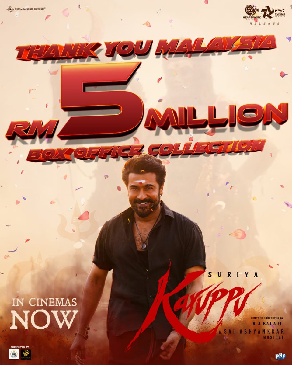 msfcoffl's tweet photo. Boom Padaarunu Vedikum Veliyilla💥🧨 #Karuppu Storm in Malaysia ⚡️

RM5million+ within 3days ! 🌟

@Suriya_offl @RJ_Balaji @DreamWarriorpic @SaiAbhyankkar https://t.co/AJVbZsHTU9
