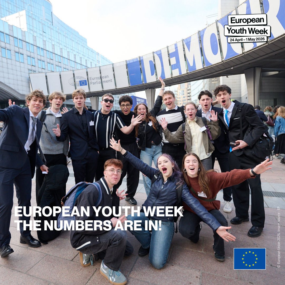 EuropeanYouthEU's tweet photo. Almost a month since the #EUYouthWeek 2026 and we’re still hyped!

The numbers speak for themselves, but we also want to say something: Thank YOU! You made this week possible. 💛

All in for change, and it shows. https://t.co/6j12YonGzA