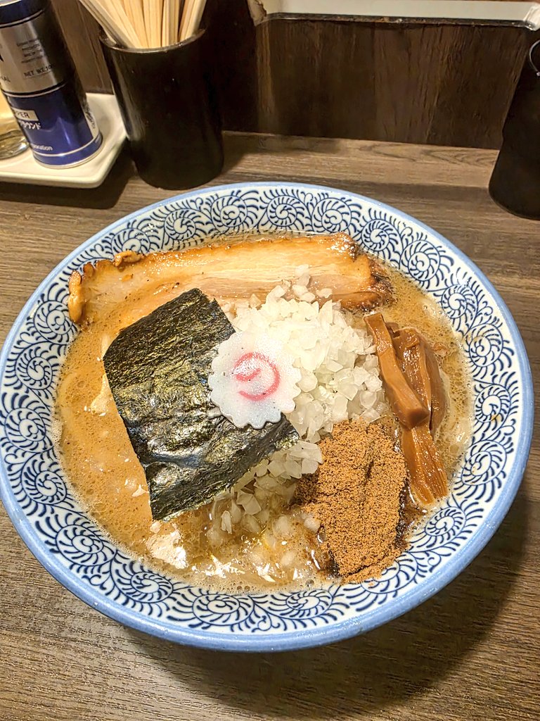 狼煙本店@北大宮 濃厚ラーメン 並 玉ねぎ カレー和え玉 久しぶりの