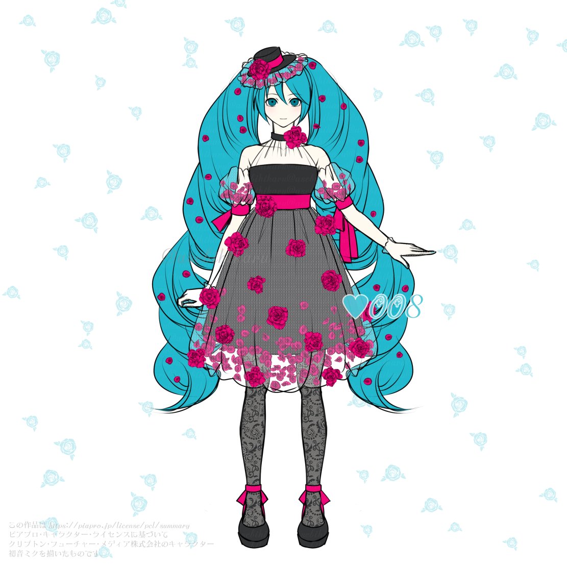 初音ミク 「【ラフ描きお衣装デザイン何点描けるかな】008:薔薇のドレス #初音ミク ファン」|馬酔木ヒカル🖌🪭のイラスト