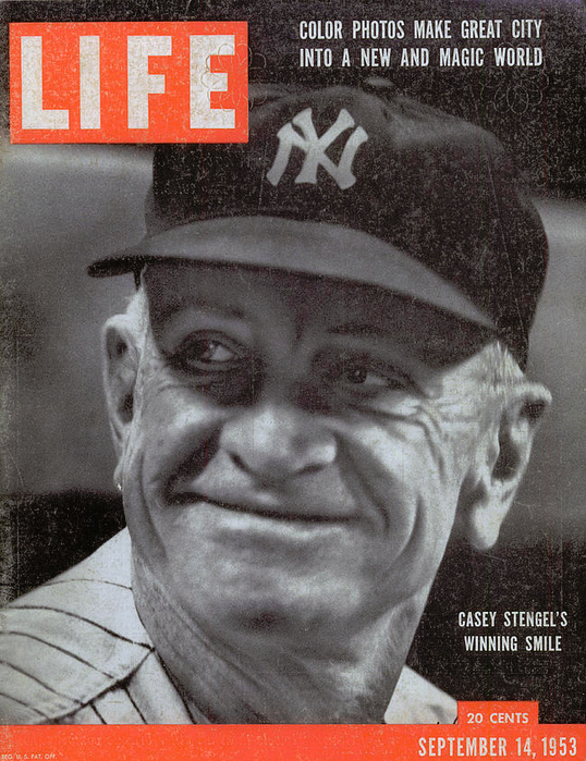 Jimfrombaseball's tweet photo. "The irreplaceable departing manager was Casey Stengel, who died this summer at the age of eighty-five.
His quirks and triumphs are so familiar to us all that they need no recapitulation here, but I think that a demurrer should be entered on the subject of 'Stengelese', which too many of his biographers seemed to consider as nothing but a comical difficulty with the English language.
It always seemed to me that Casey’s non-stop disquisitions—stuffed with subclauses, interruptions, rhetorical questions, addenda, historic examples, shifted tenses, and free-floating “which”s constituted a perfect representation of the mind of a first-class manager.
Almost every managerial decision during a ballgame, the lineup, who is to pitch, when to pinch-hit and with whom, when to yank a pitcher, who should pitch to the new pinch-hitter is, or should be, the result of a dozen or two dozen pressing and often conflicting reflections, considerations, and ancient prior lessons.
Perhaps it is best to say goodbye with a garland of Stengel-flowers:
To himself, in 1921, on entering the Polo Grounds after being purchased by the Giants from the Phillies:
"Wake up, muscle—we’re in New York now."
After winning still another pennant as manager of the Yankees:
"I coulda done it without my players."
On being seventy-five:
"Most people my age are dead, and you could look it up."
Concluding his acceptance speech at Cooperstown, when he was taken into the Baseball Hall of Fame:
"And I want to thank the treeeemendous fans.
We appreciate every boys’ group, girls’ group, poem, and song.
And keep goin’ to see the Mets play."
Roger Angell, on Casey Stengel`s death.