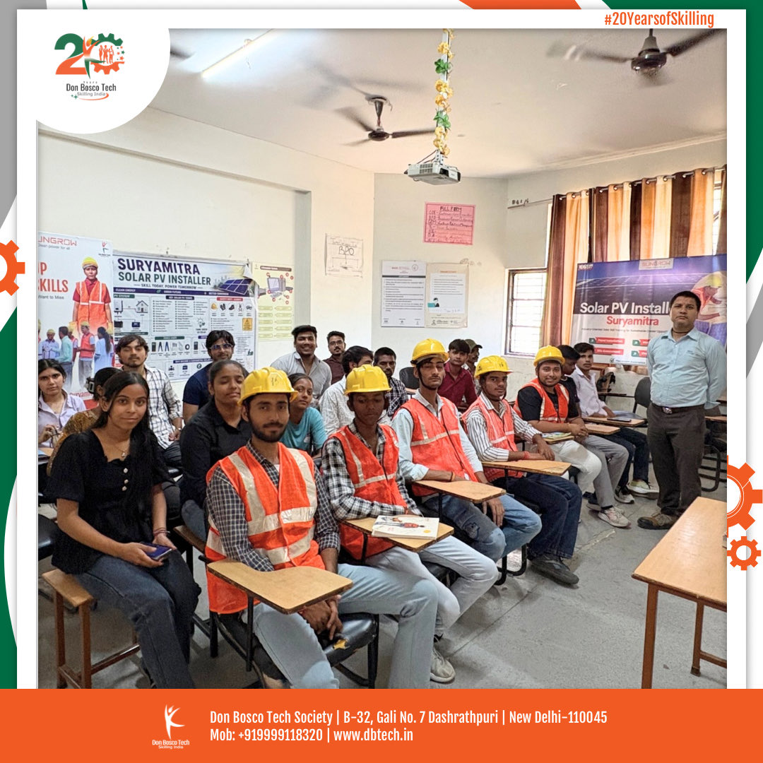 DBTechSociety's tweet photo. We are delighted to announce the launch of a new batch of the Solar PV Installer (Suryamitra) training program at the Don Bosco Tech Najafgarh Centre.
This initiative will empower 30 underprivileged youth from Najafgarh with industry-relevant solar installation skills. https://t.co/bktyylAkga