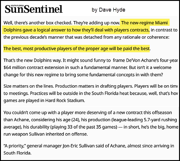 phinfever's tweet photo. I have to say, I really like the direction this team is heading. A lot of that comes from looking at the building block core values of Miami’s new GM and the head coach he hired.

Will they be successful? Only time will tell. But even though Sullivan did not draft Achane, he still made sure to take care of Miami’s MVP as he enters the final year of his rookie contract. That is how you do business, even when the reality of player contracts is not always easy to accept.

The numbers can be hard to stomach, but when your own draft picks produce, work hard, and do things the right way, you pay the going rate to keep them.

https://t.co/65wKr9YJ7G