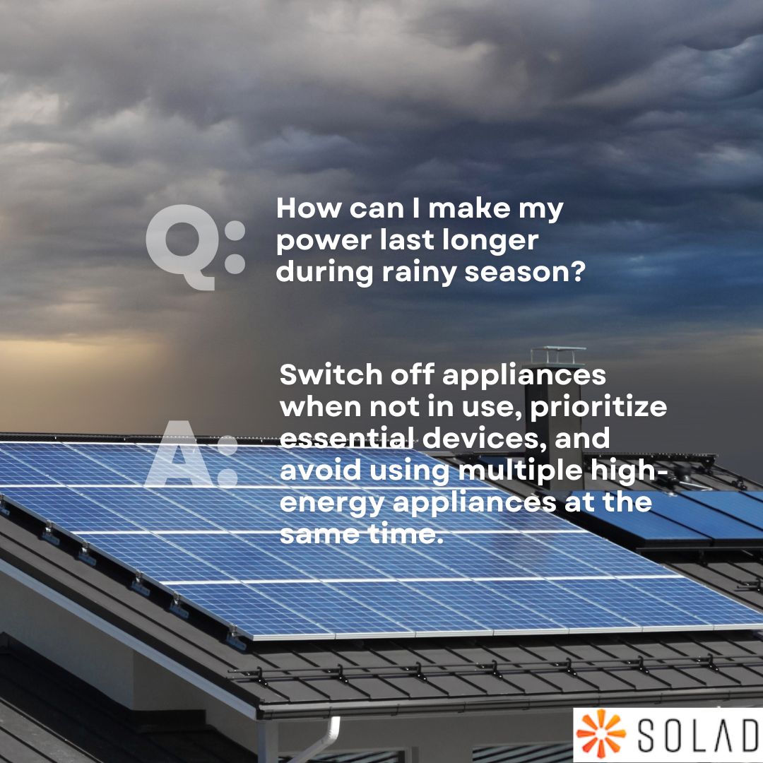 SOLAD17's tweet photo. Rainy season is here, and weather conditions can affect how your solar system performs.

We’ve answered some common questions and shared a few helpful tips to help you get the best from your power supply during this season.

Swipe through to learn more 👉

#RainySeason #Solad https://t.co/84kZsFFPSB