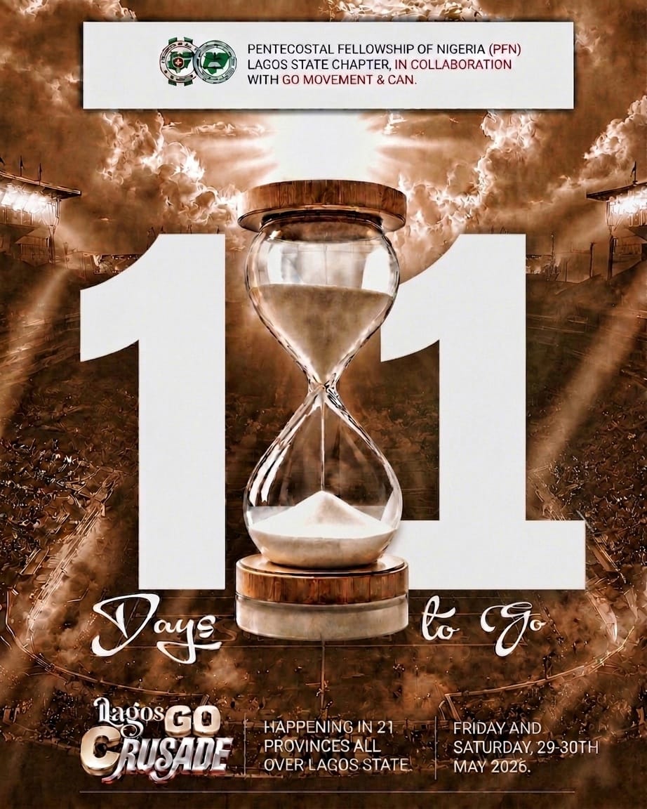 PfnLagoState's tweet photo. 11 DAYS TO GO 🔥

Across 21 Provinces, heaven is preparing a mighty outpouring.

Salvation. Healing. Revival. Transformation.

Lagos is set for divine visitation.
Get ready 🔥

#LagosGoCrusade #PFNLagos #yemidavids #Revival #LagosChurch https://t.co/vthKoo5xwk