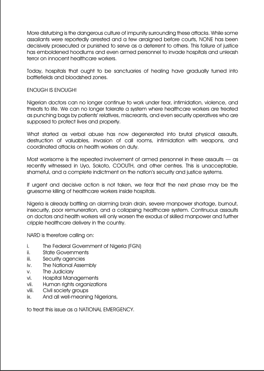 nard_nigeria's tweet photo. READING THE RIOT ACT: ENOUGH IS ENOUGH ON ASSAULTS AGAINST DOCTORS AMD OTHER HEALTH WORKERS!!!!! https://t.co/VIAnTFFlk4