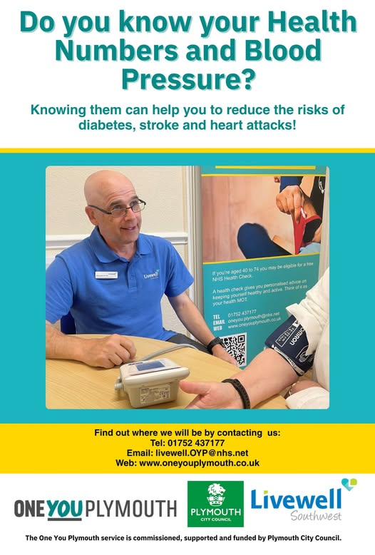 oneyouplymouth's tweet photo. FREE NHS Health Checks &amp; Know Your Numbers sessions at the ELM Community Centre are taking place on the dates below:
27 Jul
17 Aug
26 Oct
14 Dec
You’ll get personalised advice to support small, achievable lifestyle changes.
Interested? Call us on 01752 437 177 to book your appt https://t.co/b5xke1ox7s