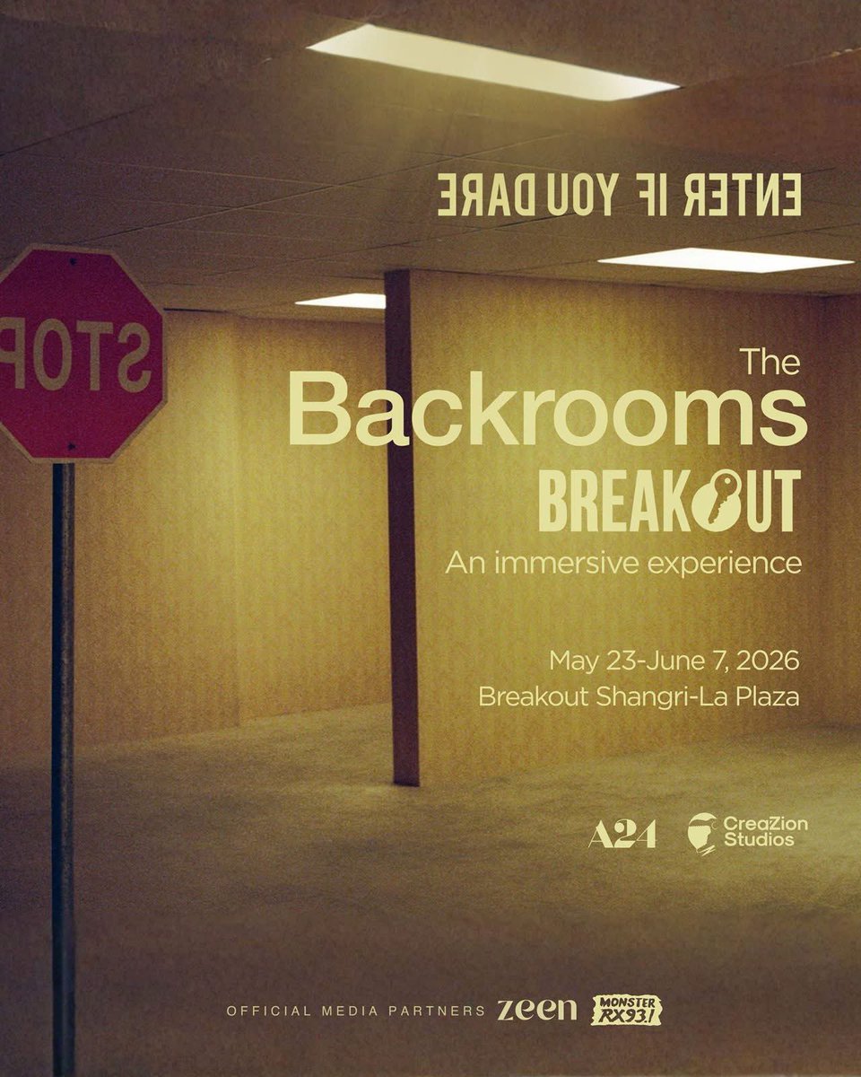cbo_channel's tweet photo. LOOK: Breakout Philippines will be hosting 'The Backrooms Breakout' on May 23-June 7 at Breakout Shangri-La Plaza.

Directed by Kane Parsons, the upcoming sci-fi horror stars Chiwetel Ejiofor, Renate Reinsve, Mark Duplass, Finn Bennett, Lukita Maxwell, and Avan Jogia. #Backrooms https://t.co/72ELsPxqXN