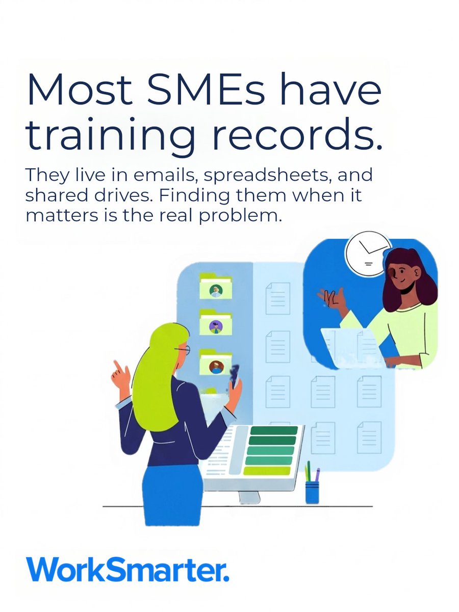 WorkSmarterHR's tweet photo. Training records aren't just paperwork to file away.

They're a daily habit that keeps your SME compliant and in control.

With one clear digital system, say goodbye to scattered spreadsheets and emails, and hello to simple, reliable compliance that your team will actually use. https://t.co/dz3ZOCfOrE