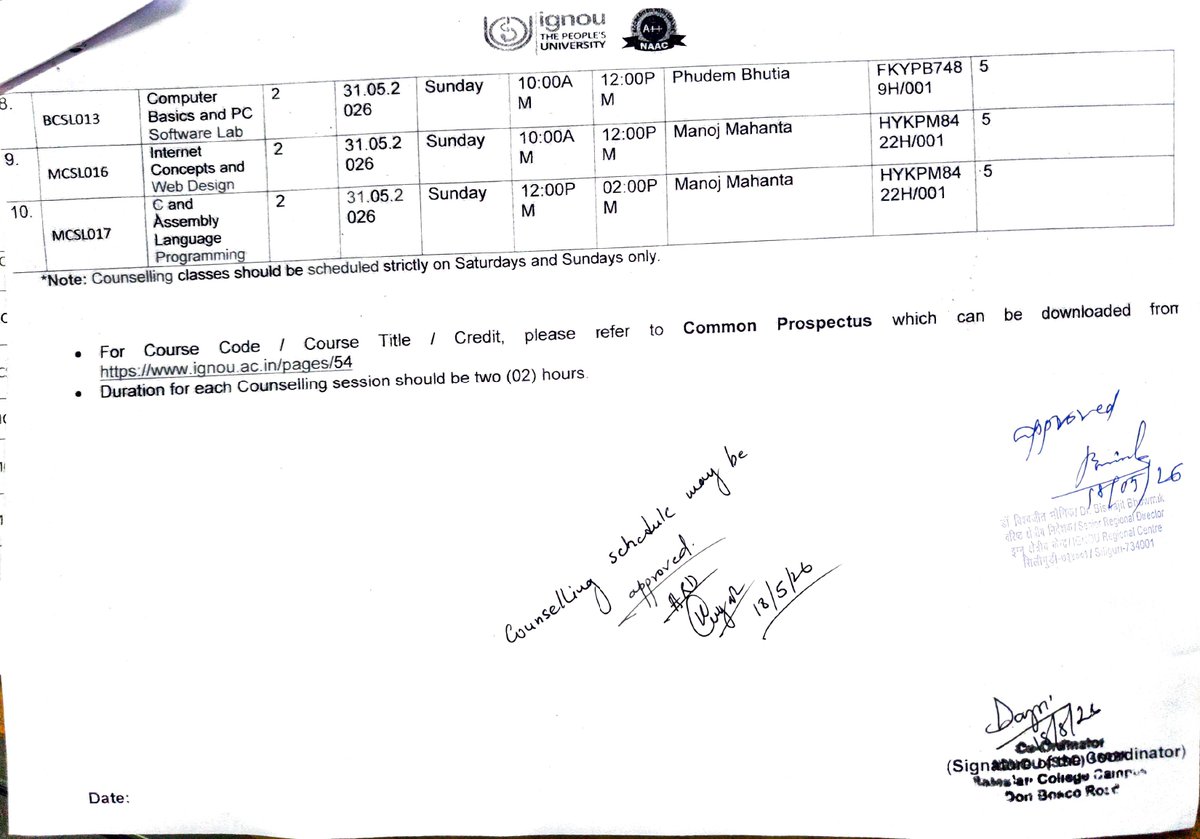 IGNOURCSILIGUR1's tweet photo. Counselling sessions schedule of BCA_NEW,MCA_NEW &amp; PGDCA_NEW programme of January 2026 session at SC-45028 https://t.co/mrV3skld5v