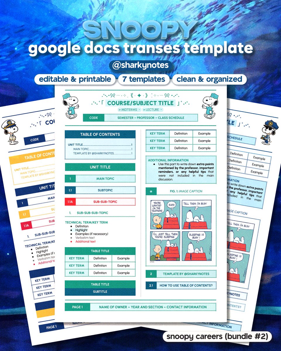 sharkynotes's tweet photo. SNOOPY ! Transes Template Available! 🩺🧑🏫🧑⚖️♟️🚀✈️🍛
Career Bundle No. 2
(7 Templates Available)
1 Template = ₱15
Take All = ₱95
DM now to Avail
#transestemplates #studytwt #studytok #snoopy #digitalnotes #studygram #highschoolstudents #collegestudents https://t.co/rHjxMLOXo1
