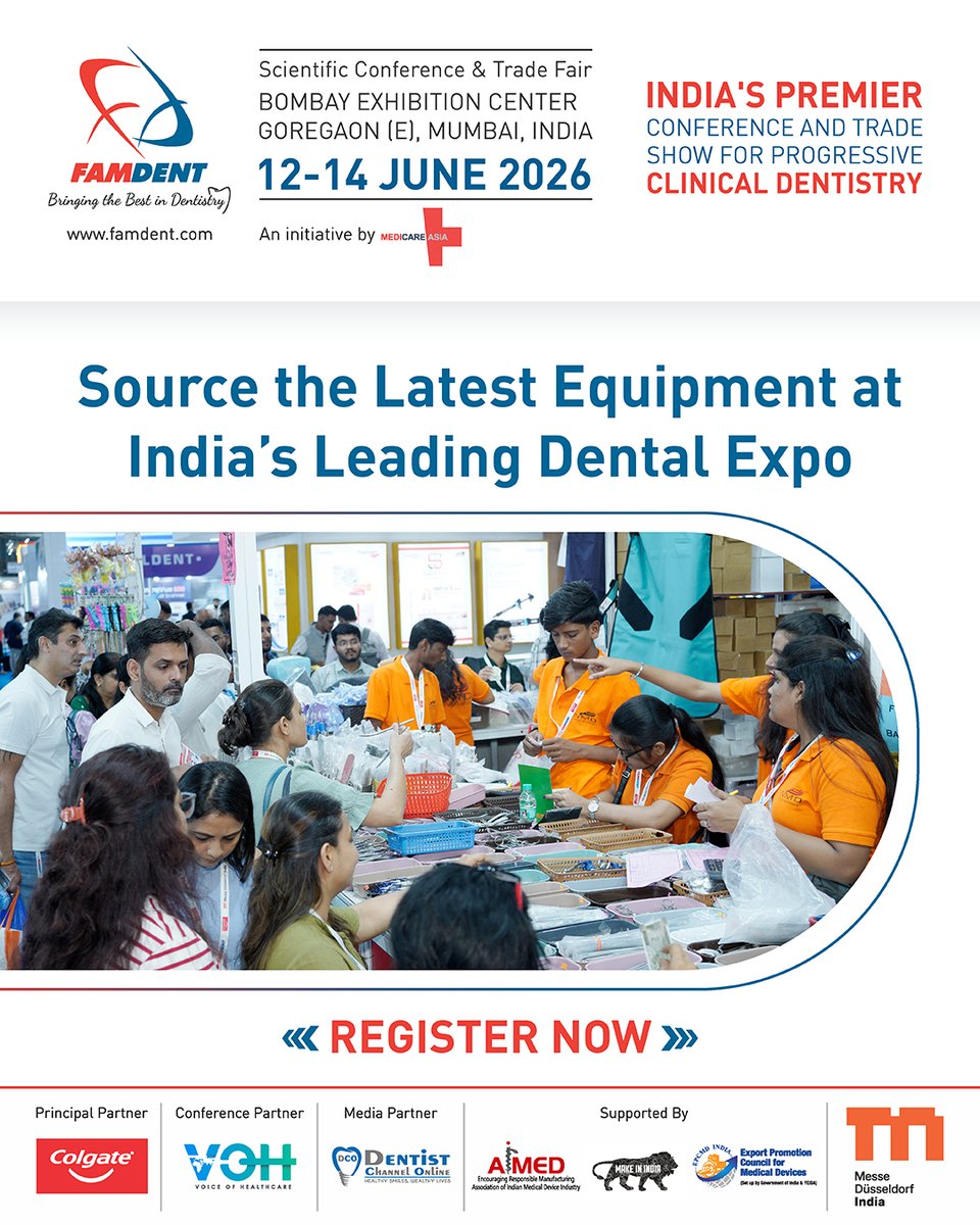 FamdentShow's tweet photo. Upgrade your practice with the absolute best in modern dentistry. 🦷✨

FAMDENT Show Mumbai 2026 brings you face-to-face with India’s leading dental manufacturers and suppliers. 

Register as a visitor: https://t.co/Hvu5rCsbJe

#FAMDENTShowMumbai2026 #ClinicalDentistry #Expo https://t.co/0n1sS9wdCD