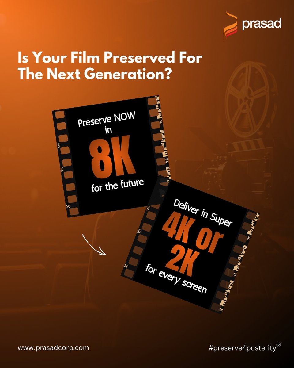 PrasadCorp's tweet photo. Preserve every frame, texture, and emotion with pristine 8K archiving, future-ready for seamless 4K & 2K delivery across theatres and streaming platforms. Protect your cinematic legacy for generations to come.
#FilmPreservation #8KScanning #FilmArchiving #CinematicLegacy https://t.co/N3LZXhxRls